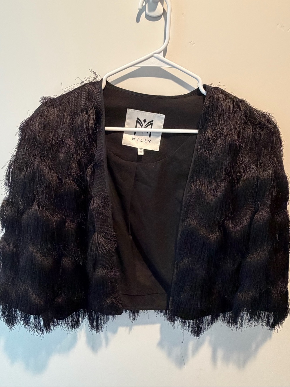 Milly Black Faux-Fur Cropped Shrug